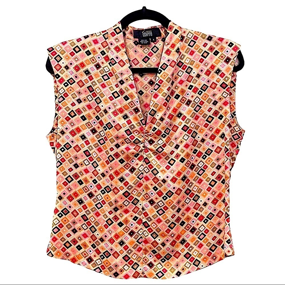 𝅺MILANO Ishyu Geometric Print Silk Top Size 4